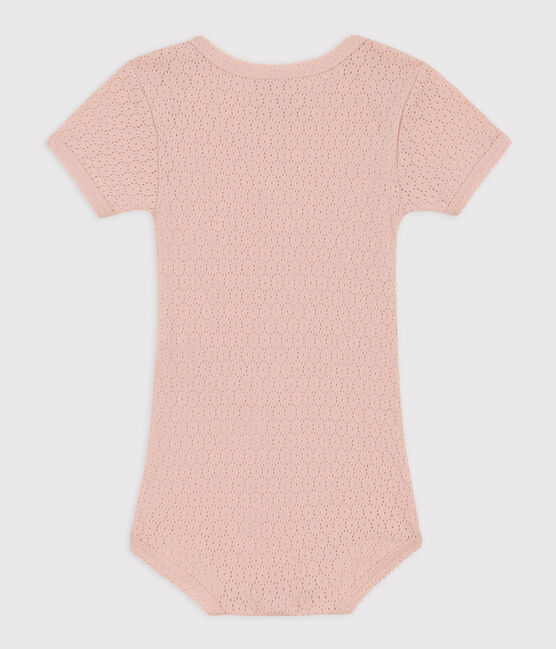 Body met korte mouwen met opengewerkt breiwerk voor baby's roze SALINE