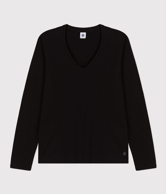 Tee-shirt LE DROIT col V en coton Femme noir NOIR