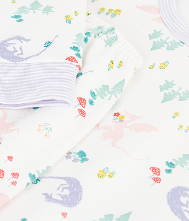 Kinderpyjama van fleece met drakenprint wit/multicouleur