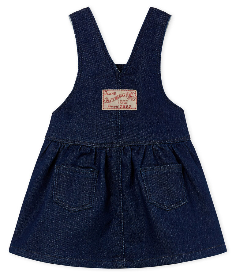 Robe salopette b&eacute;b&eacute; fille en maille effet denim bleu/beige