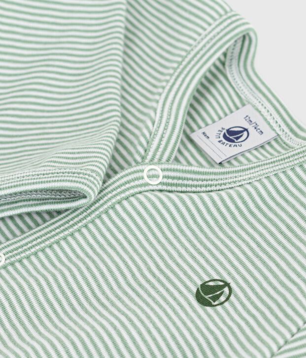 Pyjama b&eacute;b&eacute; en coton &agrave; rayures milleraies vert/blanc