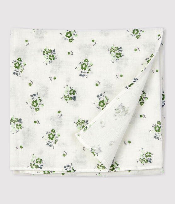 Luierdoek van luchtig katoen met bloemenprint wit MARSHMALLOW/wit MULTICO