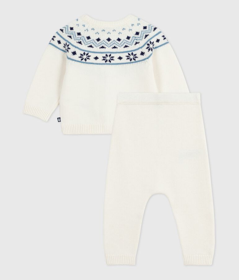 Ensemble 2 pi&egrave;ces b&eacute;b&eacute; cardigan jacquard en tricot blanc/bleu
