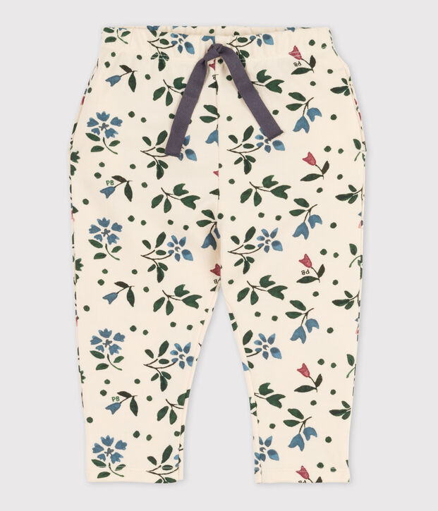 Broek in molton met print voor baby's ecru/multicouleur