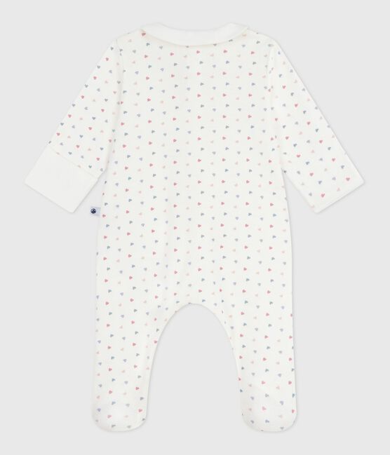 Katoenen babypyjama met kraag en hartjesprint wit MARSHMALLOW/wit MULTICO