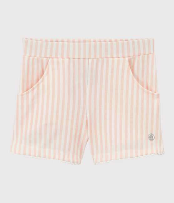 Jersey short voor meisjes roze MINOIS/wit MARSHMALLOW