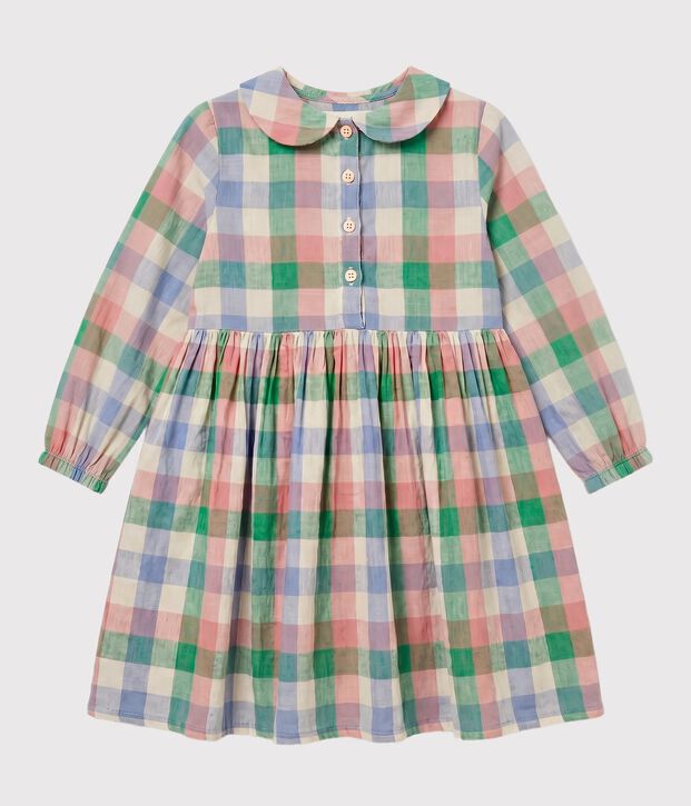 Robe manches longues en gaze de coton enfant fille &eacute;cru/multicouleur
