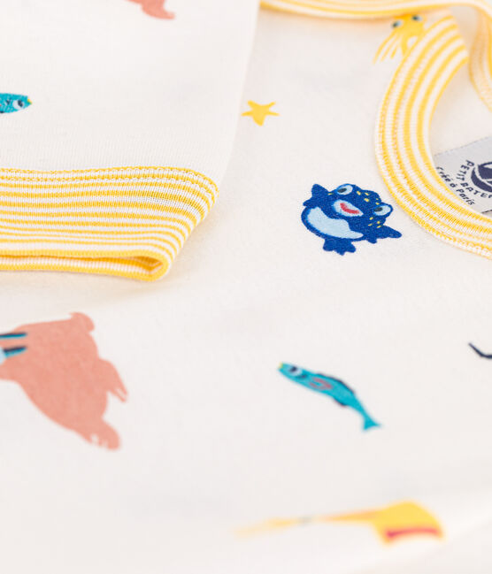 Pyjama zonder drukknopen en zonder voetjes met zeedierenprint in katoen wit MARSHMALLOW/wit MULTICO