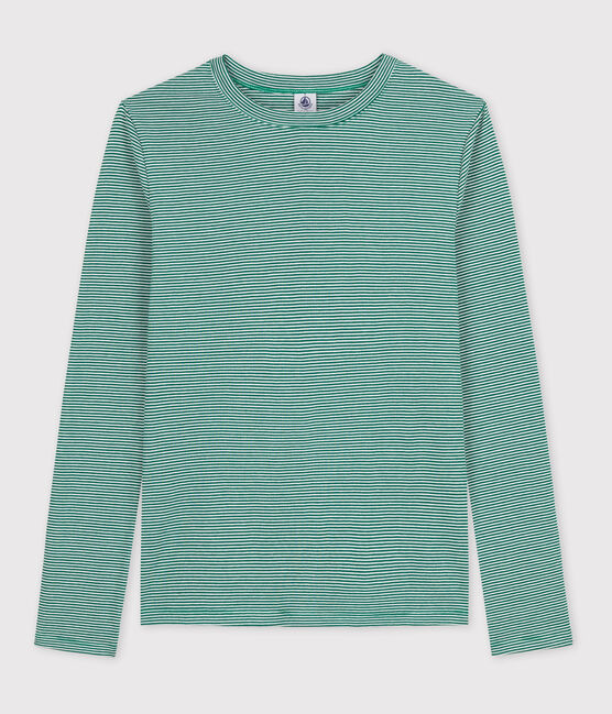 Tee-shirt L'ICONIQUE col rond en coton bio Femme bleu ROVER/blanc MARSHMALLOW