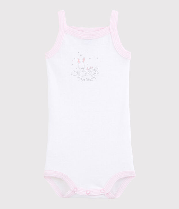 Body &agrave; bretelles b&eacute;b&eacute; fille blanc/rose