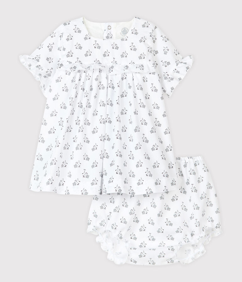 Robe avec bloomer &agrave; imprim&eacute; fleurs b&eacute;b&eacute; fille en popeline blanc/multicouleur
