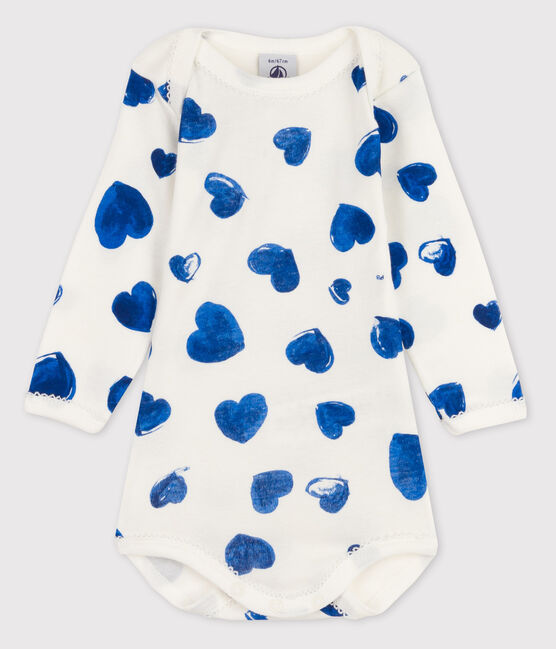 Body met lange mouwen voor babymeisjes wit MARSHMALLOW/blauw BLEU