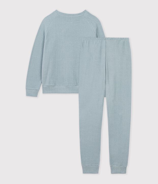 Pyjama femme en coton &eacute;ponge uni vert gris