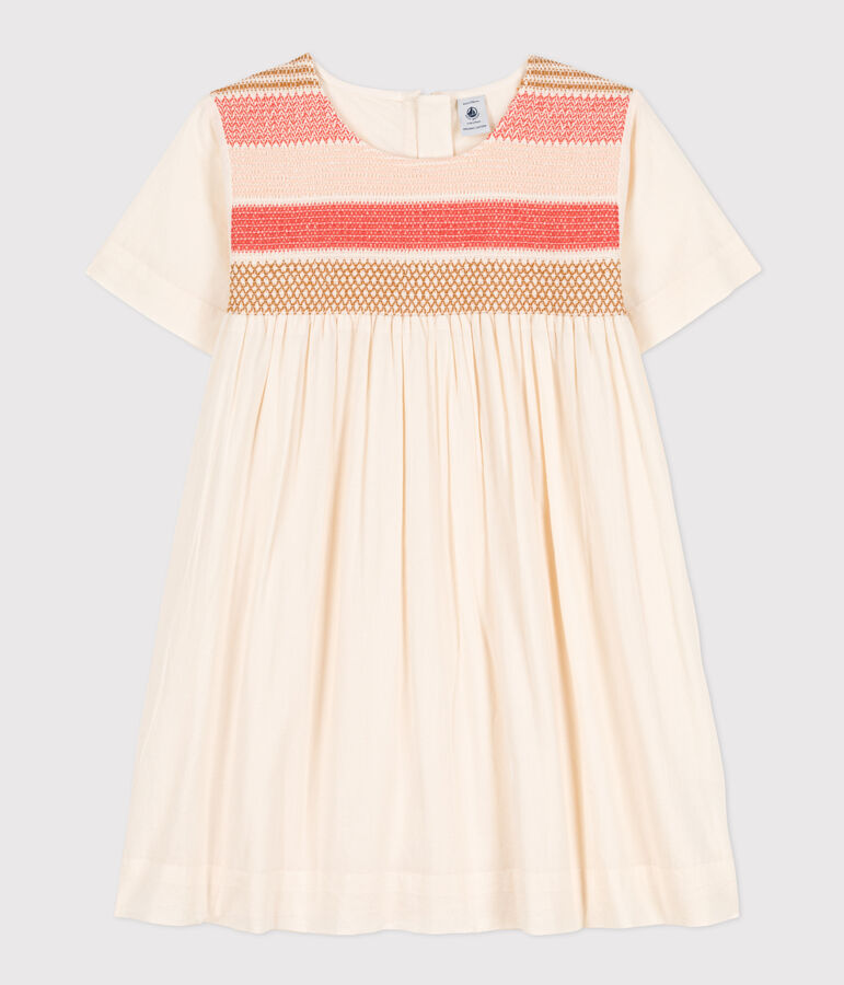 Robe en popeline enfant fille &eacute;cru