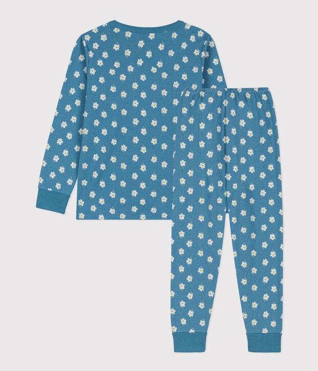 Meisjespyjama met bloemetje in katoen blauw/multicouleur