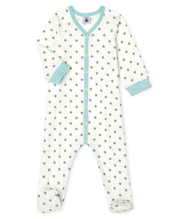 Slaappakje van ribstof babyjongen wit/grijs