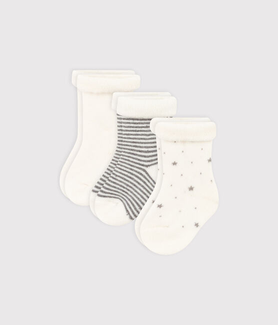 Lot de 3 paire de chaussettes bébé en tricot uni et à rayures variante 1