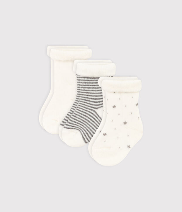 Lot de 3 paire de chaussettes b&eacute;b&eacute; en tricot uni et &agrave; rayures multicouleur