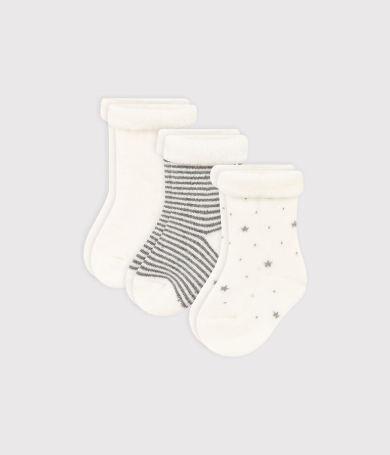 Lot de 3 paire de chaussettes b&eacute;b&eacute; en tricot uni et &agrave; rayures multicouleur