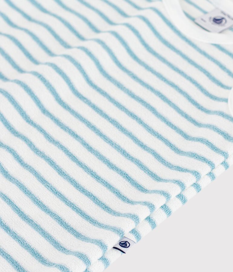 Combinaison courte sans manches b&eacute;b&eacute; en coton bouclette &eacute;ponge &agrave; rayures MARSHMALLOW/ MIMI