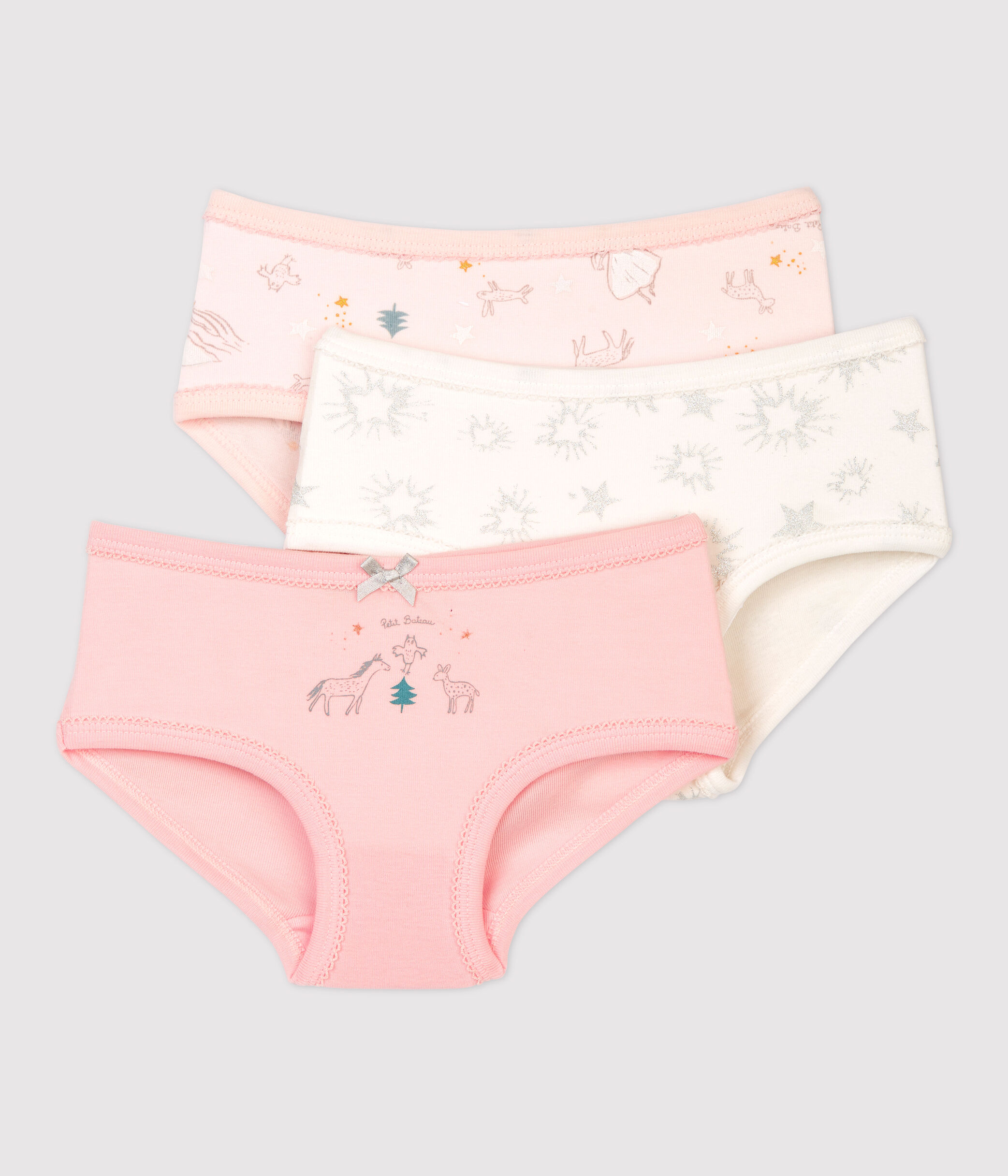 Culottes Fille Petit Bateau Lot De 3 - Côte 1x1, Imprimé Cœurs, Rayures Milleraies - Taille 10 Ans