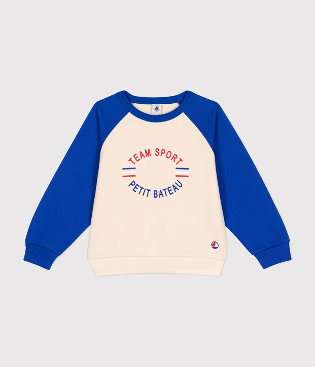 Sweatshirt in fleece voor jongens ecru/blauw