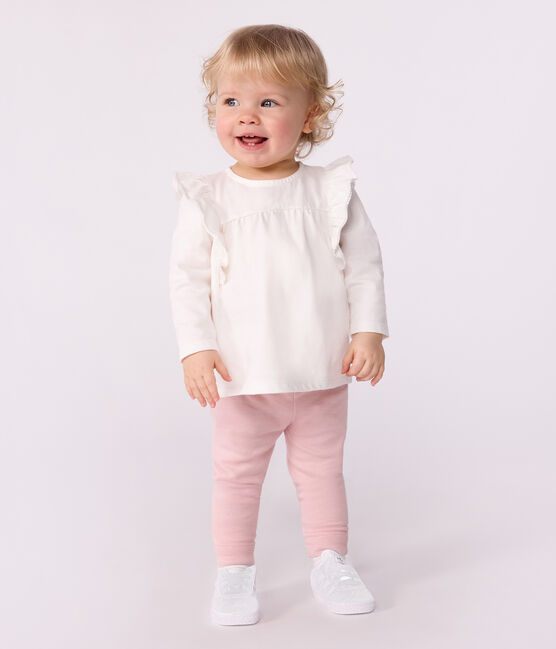 Effen katoenen babybloesje met lange mouwen wit MARSHMALLOW