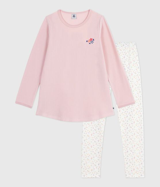 Chemise de nuit et legging enfant en velours rose JOLI/blanc MULTICO