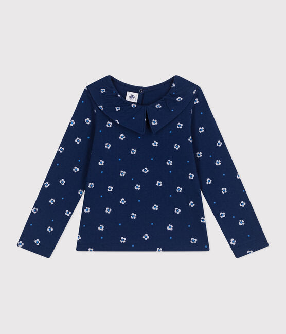 Katoenen T-shirt met lange mouwen en bloemenprint voor kinderen blauw MEDIEVAL/wit MULTICO