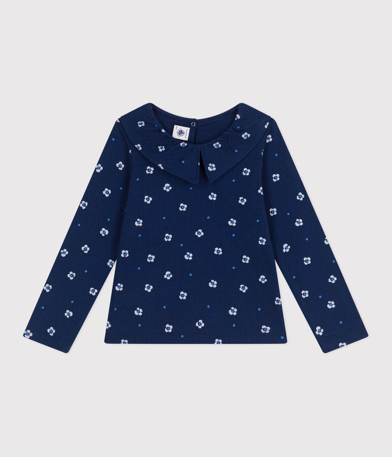 Katoenen T-shirt met lange mouwen en bloemenprint voor kinderen blauw/multicouleur