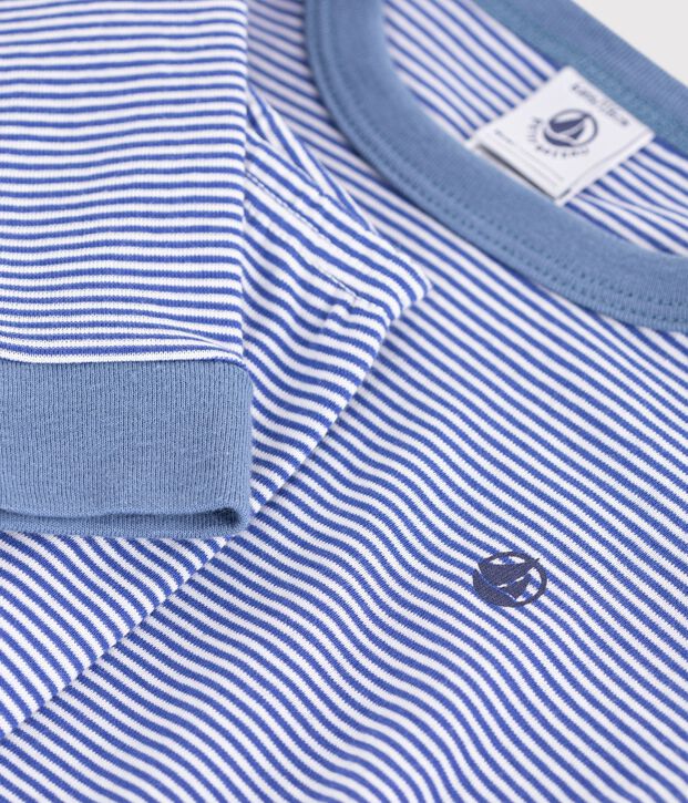 Pyjama tr&egrave;s ajust&eacute; enfant en coton &agrave; rayures bleu/blanc