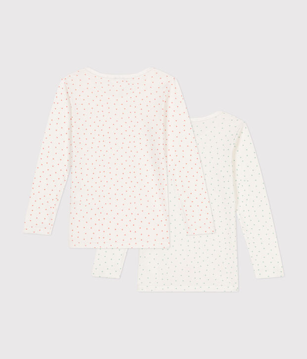 Lot de 2 tee-shirts manches longues c&oelig;ur en coton petite fille multicouleur