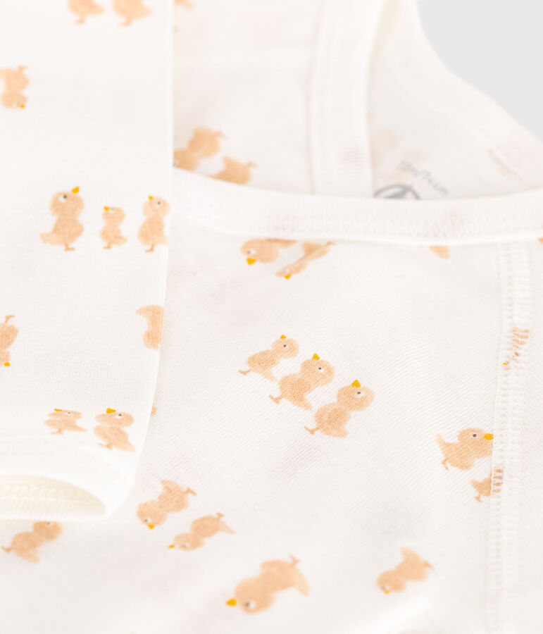 Katoenen overslagbody met lange mouwen voor baby's wit/beige