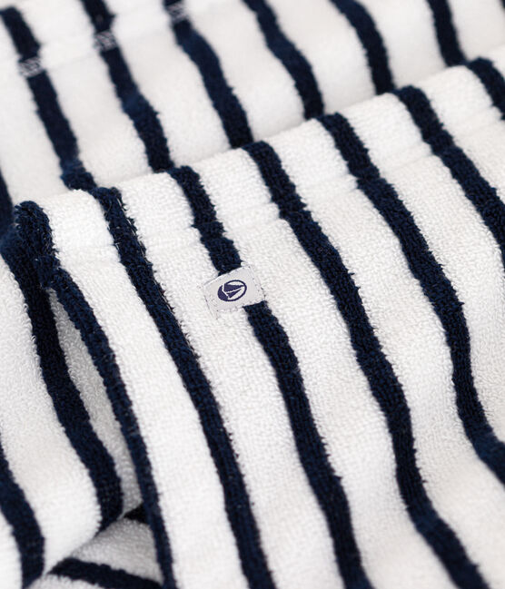 Gestreepte badcape uit badstof voor baby's wit LAIT/blauw MEDIEVAL