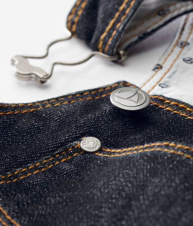 Salopette longue b&eacute;b&eacute; mixte en jean bleu Jean