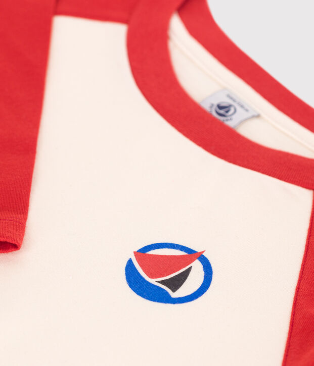 Katoenen T-shirt met lange mouwen en colorblock voor kinderen rood/rood