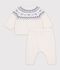 Gebreid babysetje met jacquardmotief. blauw/blauw