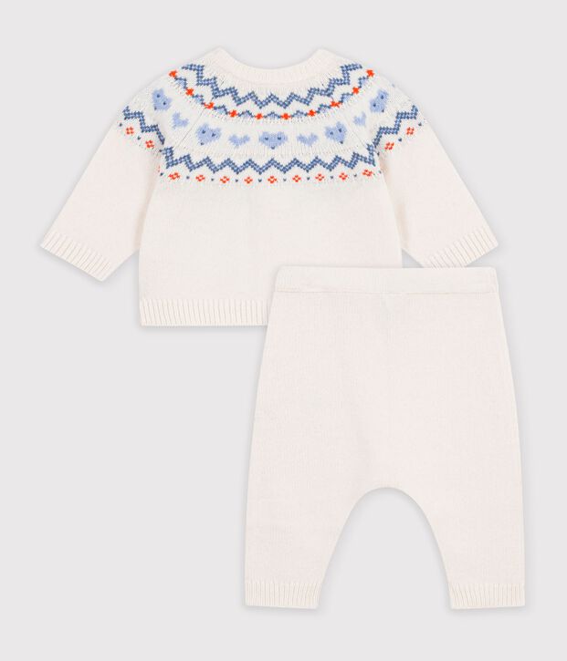 Gebreid babysetje met jacquardmotief. blauw/blauw