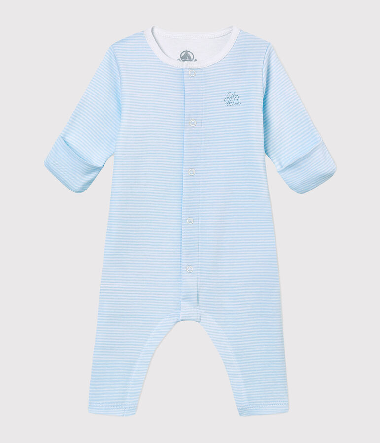 Uniseks pyjama zonder voetjes met ge&iuml;ntegreerde body blauw/wit