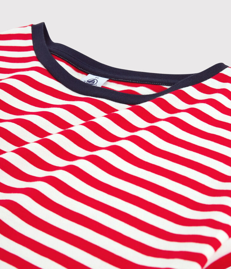 T-shirt voor dames in katoen, DE BOXY rood PEPS/wit MARSHMALLOW