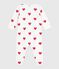 Babypyjama van geruwde fleece met kraag en hartjesprint wit MARSHMALLOW/rood TERKUIT
