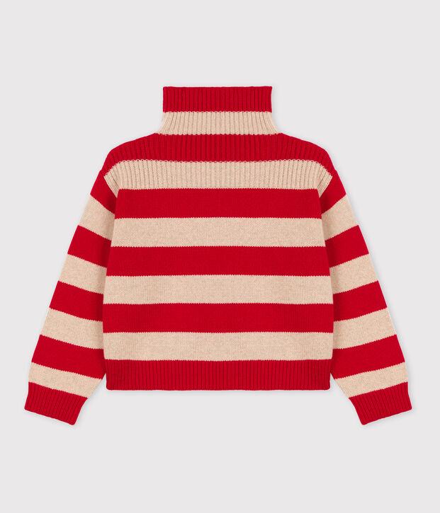 Gestreepte jongenstrui in katoen en wol beige/rood