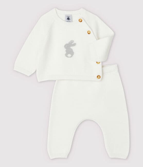 Ensemble 2 pièces blanc bébé en tricot de coton biologique 5945601