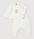 Ensemble 2 pièces blanc bébé en tricot de coton biologique