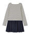 Robe fille bi-matière rayée beige COQUILLE/bleu SMOKING