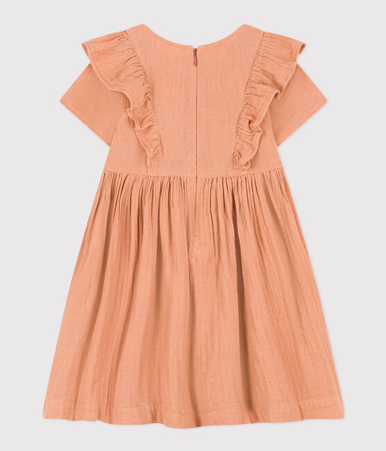 Effen katoenen meisjesjurk met korte mouwen roze SIENNA
