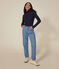 L'ICONIQUE, dames-T-shirt met rolkraag in ribstof blauw SMOKING