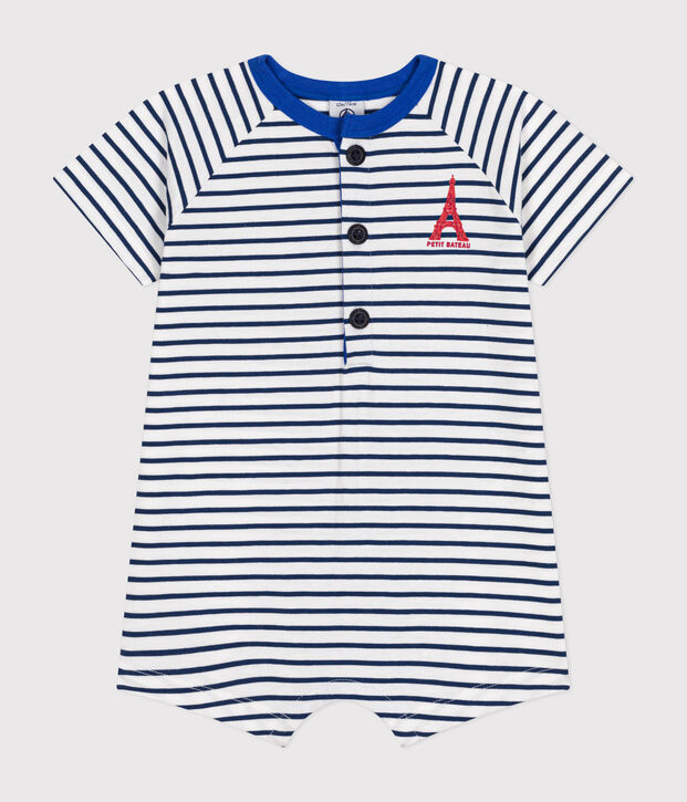 Kort babypakje van dunne jersey wit/blauw