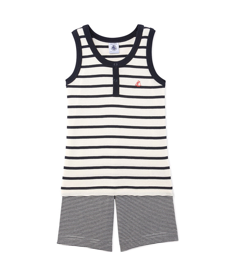 Pyjacourt gar&ccedil;on ray&eacute; wit/blauw