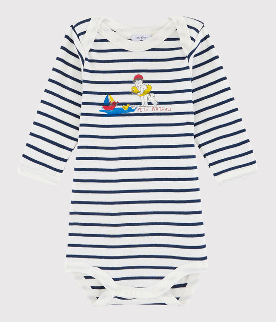 Body manches longues bébé fille-garçon blanc MARSHMALLOW/bleu MEDIEVAL